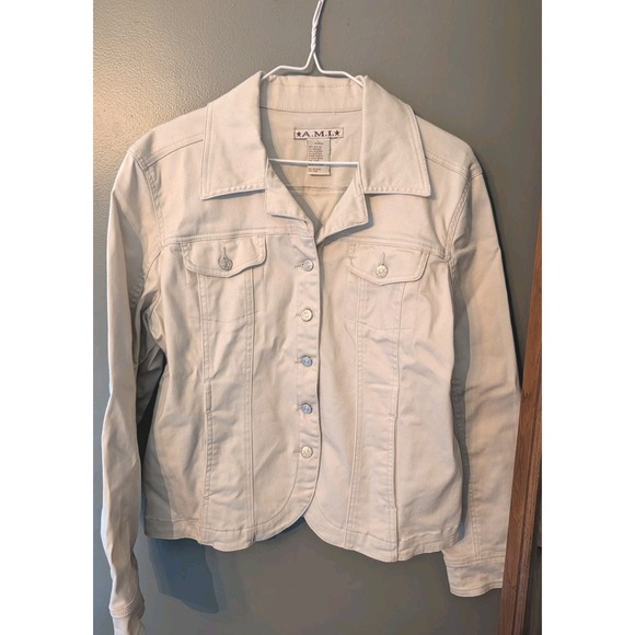 Ami Jackets & Blazers - Women's AMI White Button Down LS Casual Jacket Stretch Silver Buttons Size Large